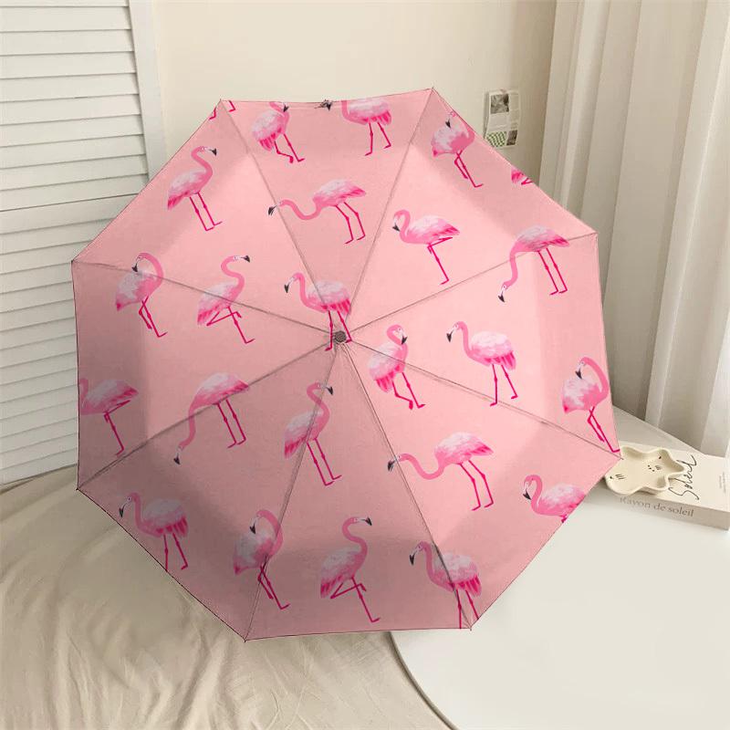 1 шт. Зонт-трость с автоматическим открытием и закрытием, дизайн с узором "Розовый фламинго", высококачественный дорожный зонт, c1128041