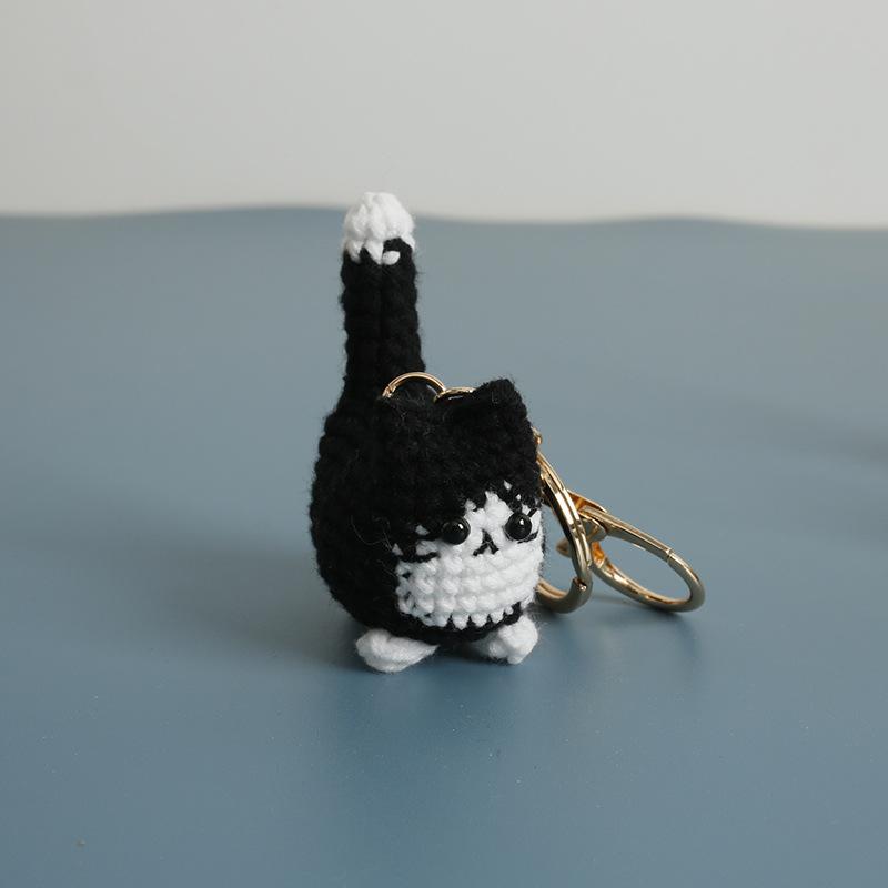 Handmaking Crochet Kitten Keyrings Cute Smiling Cat Doll Crochet Keychain Cartoon Kitten Series Knitting Doll Keychain Custom