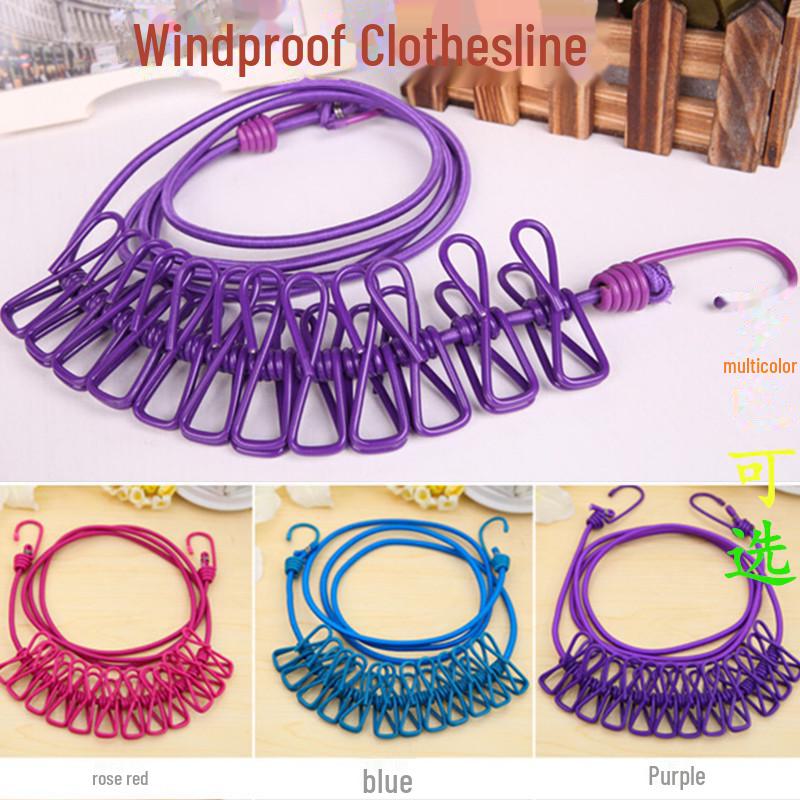 Windproof & Non-Slip Elastic Clothesline with Clips for Household Balcony Use.