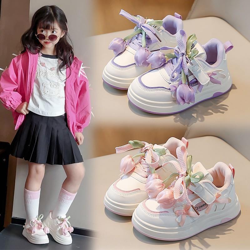 Girls Floral Print Casual Sneakers Comfortable Breathable Low Top Shoes Kids Ages 4-6