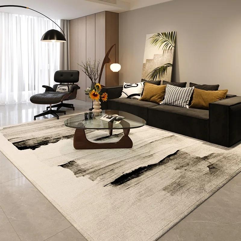 Scandinavian Black  White Geometric Rug Non-Slip High Density Carpet for Modern Living Room Bedroom Office Home Decoration Mats