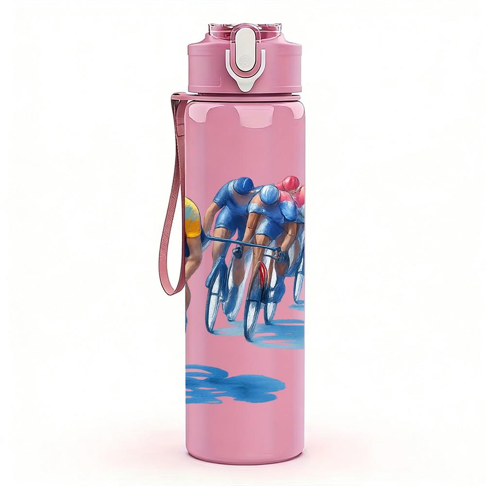 1PC Cyclist Group Silhouette Art 750ml Color Plastic Sports Water Bottle Leakproof Flip Straw Lid Suitable for Sports Office Home Use