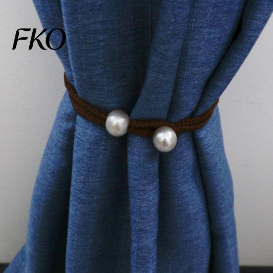 Curtain Tie 1 Pair Tiebacks for Drapes, Adjustable Rope Backs, Faux No Hole Hooks Pearls Cord Buckle Holder Home Hotel Office Window Drapery