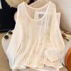 Women's Summer Knit Hollow Loose Sunscreen Coverup Design Round Neck Long Sleeve Pullover Top