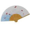 Белый Веер Женский с Дизайном Золотой Рыбки Среднего Размера, Ароматизированный, Бамбуковый, Резьба,
