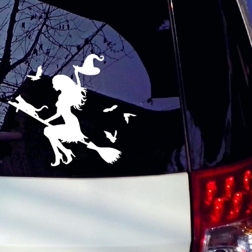 Witch On Flying Broom Car Auto Sticker Bumper Window Laptop Halloween DIY Decal