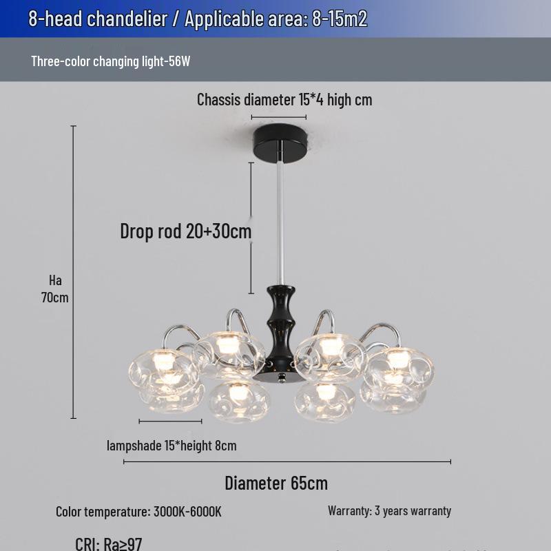 American Retro Walnut and Glass Chandelier for Living Room