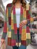2025 Women's Color Block Printed Long Sleeve Cardigan, Polyester Open Front, Lightweight Cover Up, Spring Autumn Casual Coat