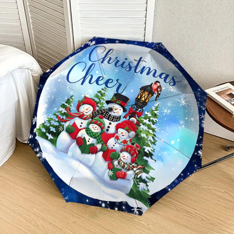1pc Christmas Cheer Snowmen Singing Umbrella with Plastic Handle,Suitable for All Seasons Home Travel Outdoor UmbrellaDD222