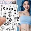 10sheets Black Mysterious Space Astronaut Planet Tattoo Stickers For Face Hand Arm Body Temporary Waterproof Tattoo Stickers