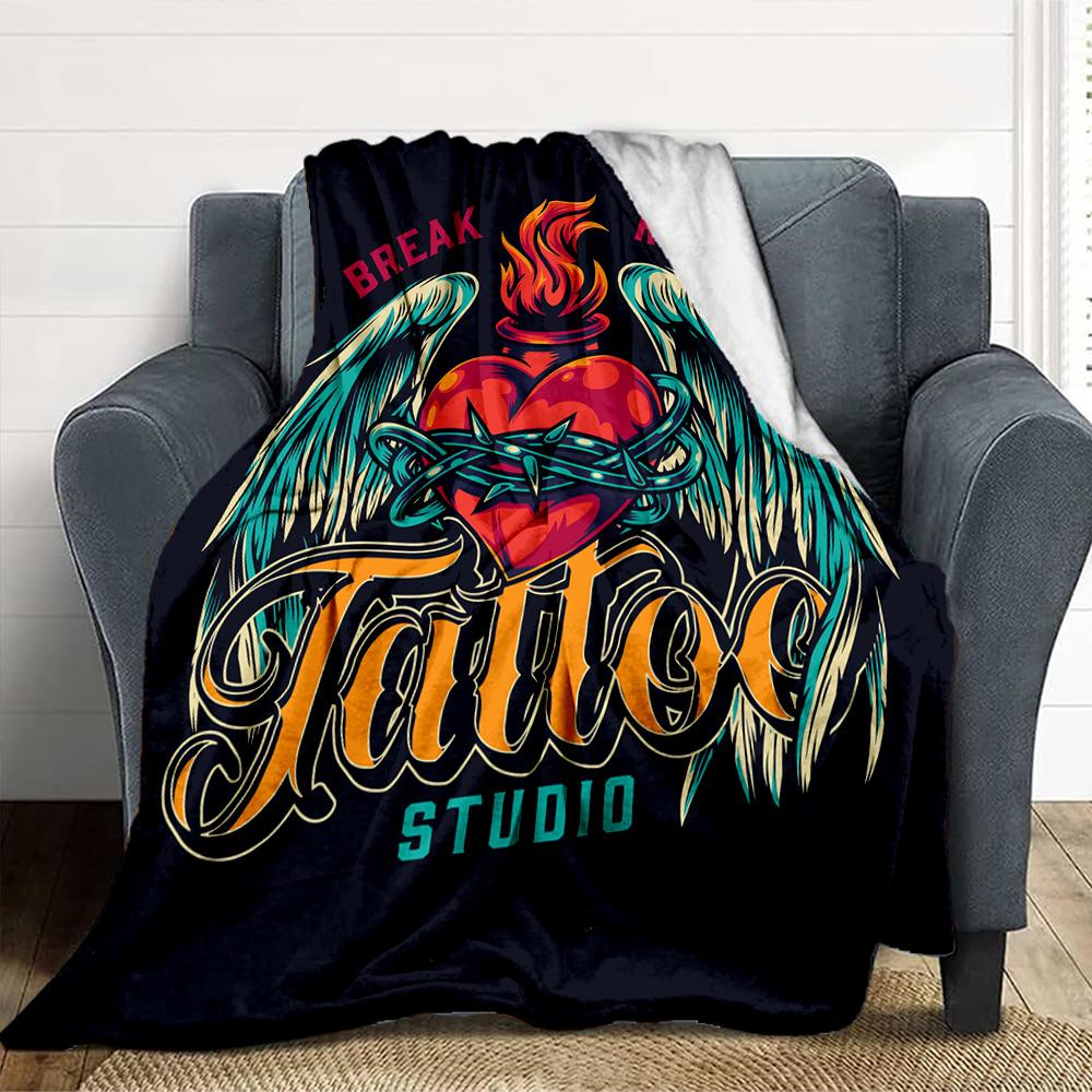 Tattoo Art Flannel Blanket Throw Blanket Soft Warm Sofa Bed Camping Car home Decor Unique Christmas Gift C930381