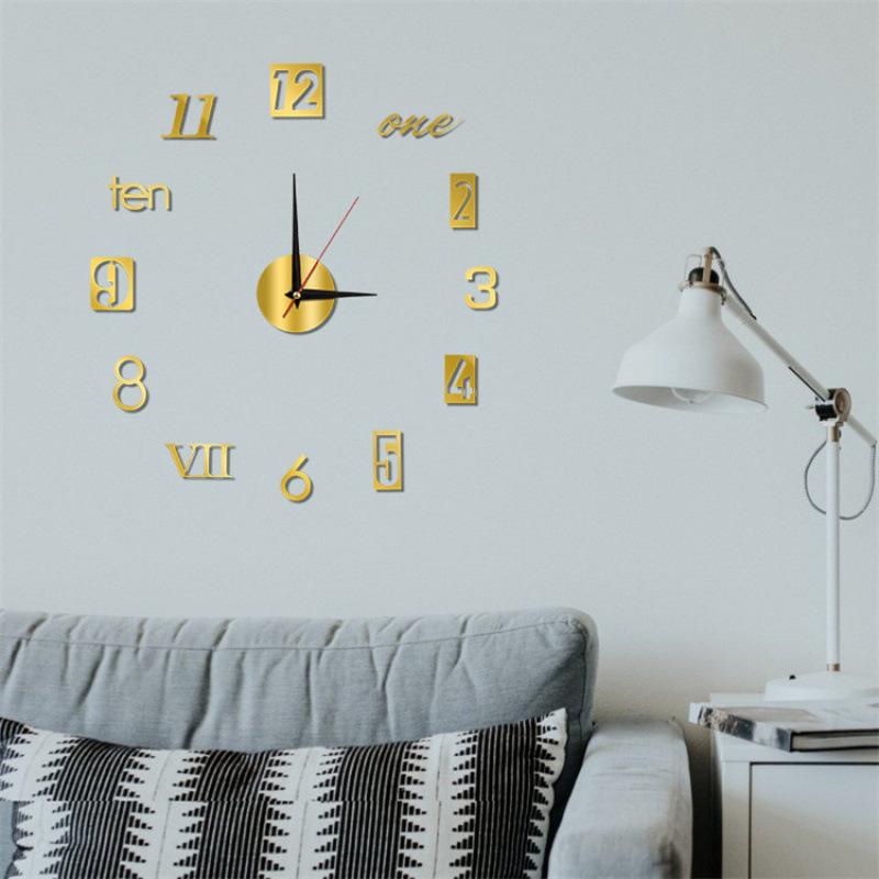 Creative Luminous, Simple and Silent Wall Clock, Three-dimensional Decorative Clock, Acrylic Digital Clock, Mirror Wall Sticker Clock