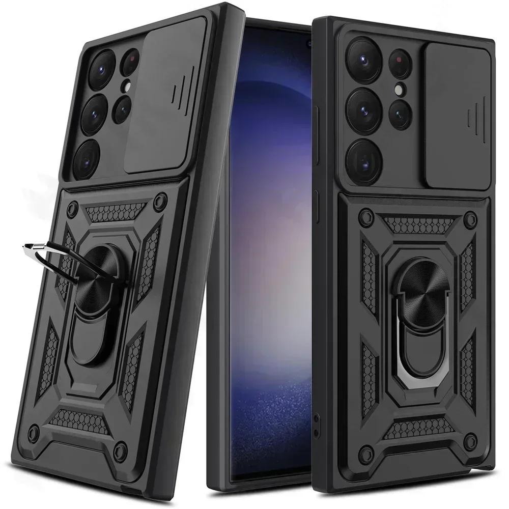 Чехол Armor Rotate с кольцом-подставкой для объектива камеры, устойчивый к царапинам, для Samsung Galaxy S24 S23 S22 Ultra S21 S20 Plus FE A54 A34 5G