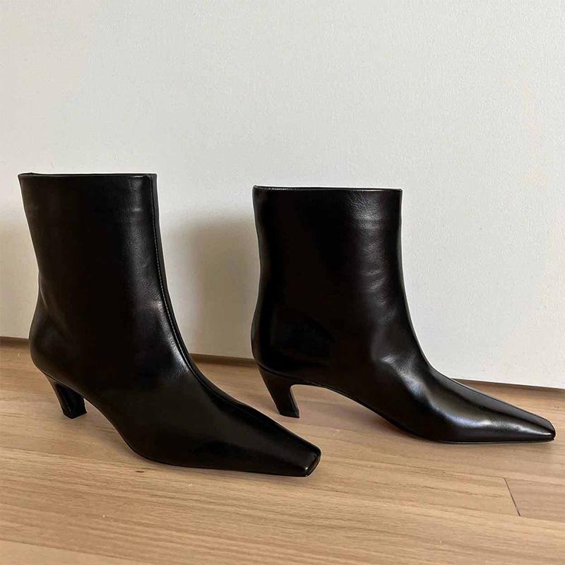 New versatile cat heel thin boots niche French small ankle boots square head high heel short boots