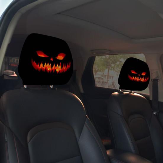 Skull Car Headrest Covers Spooky Print Auto Seat Head Rest