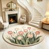 French Style Bedroom Decor Round Carpet Fluffy Soft Carpets for Living Room Thicken Plush Lounge Mat Flower Pattern Washable Rug
