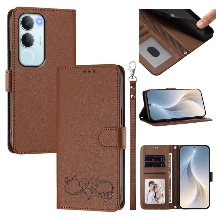 Happy Heart Pattern Magnetic Closure Vegan Leather Phone Case With Wrist Strap For vivo X200 FE