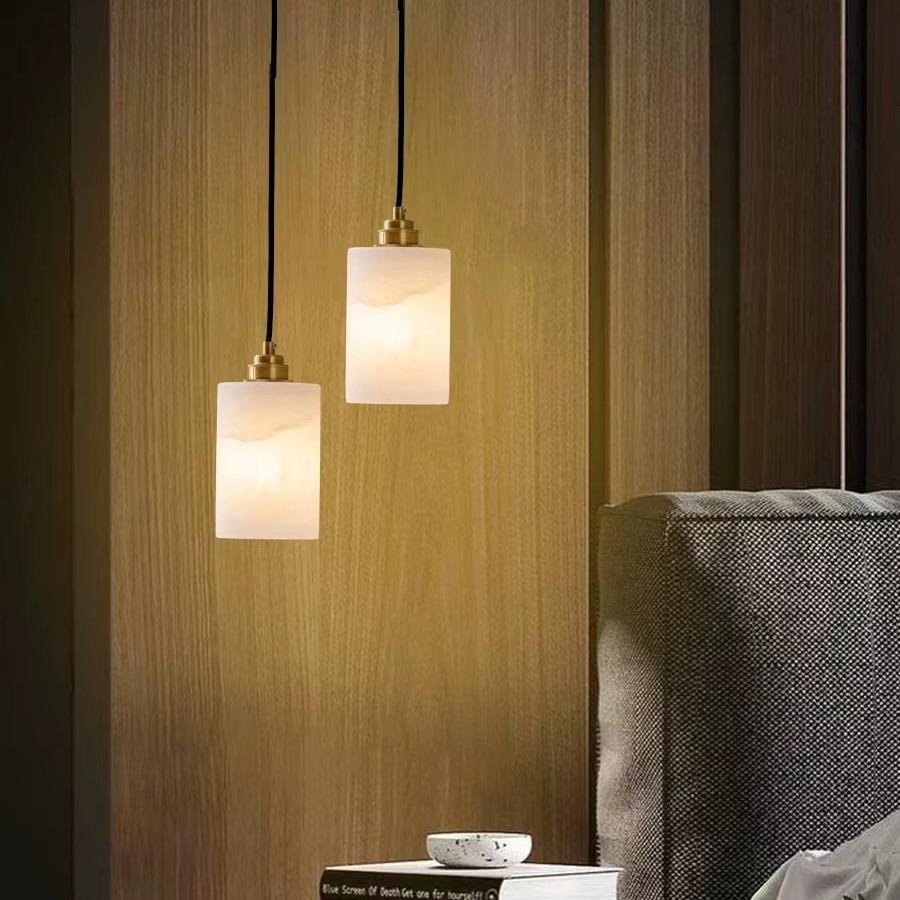 Spanish Alabaster Bedside Pendant Light - Minimalist Design for Master Bedroom, Hallway, or Foyer