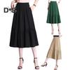 Женская юбка миди, эластичная юбка А-силуэта с высокой талией, длинная юбка с карманами, однотонная тонкая юбка, утягивающая юбка