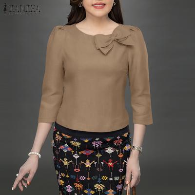 Женские летние блузки с круглым вырезом и рукавом-пузырем на талии 3/4