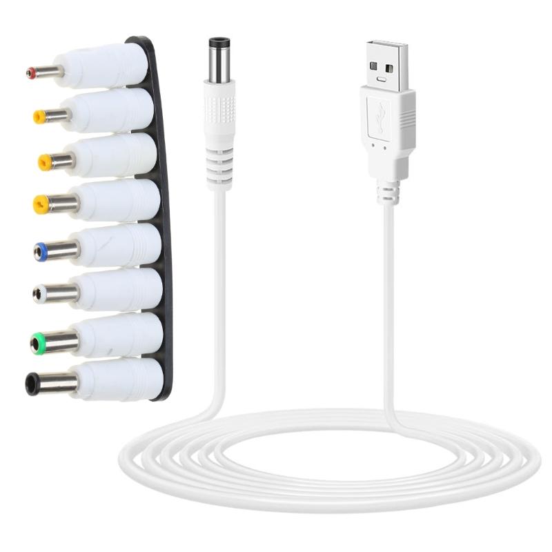 Usb To DC5V Power Cord Multifunctional with DC5.5x2.1 5.5x2.5 4.0x1.7 8pcs Plugs 8-In-1 USB toDC Charging Cable