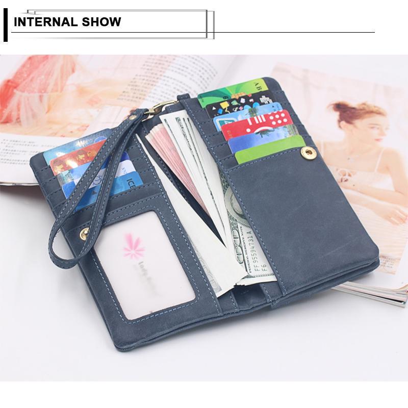 Yogodlns Vintage Frosted Leather Women Long Wallet Fashion Wristlet Clutch Purse Handbags