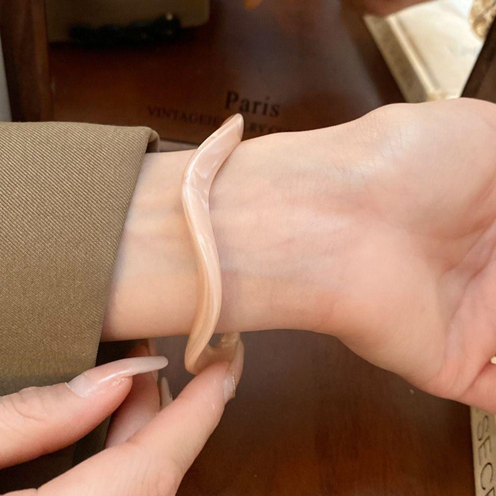 Ретро Глиттер Акриловый Браслет Винтажный Геометрический Неправильной Формы Браслет Желейного Цвета Широкий Браслет Женский