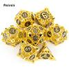 7 Pcs Yellow Metal Dice Hollow Metal Polyhedral Dice Set Suitable for Role-Playing RPG Board Game Card Game