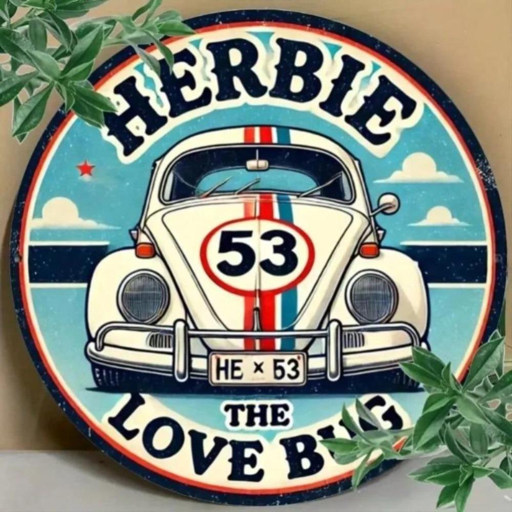 Очаровательная винтажная металлическая табличка Herbie Love Bug Ретро Плоское настенное искусство для декора гаража, бара, кафе