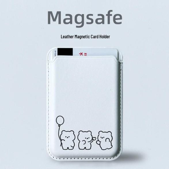 Чехол для телефона с держателем для карт MagSafe, кожаный, с шариком в виде медведя