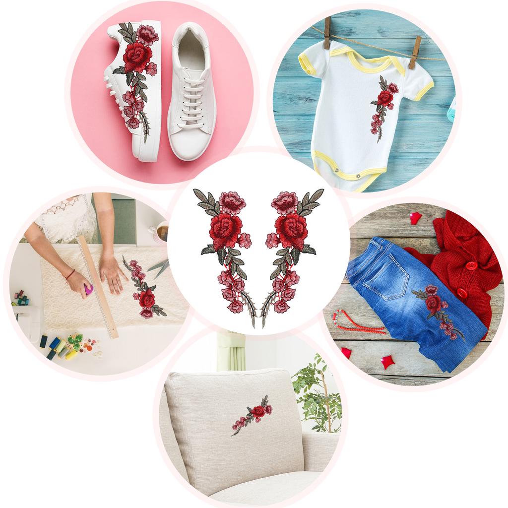 1 пара вышитых накладок в виде цветка розы, аппликация на сумку, винтажная одежда, пришивные значки, поделки, аксессуары для домашнего шитья