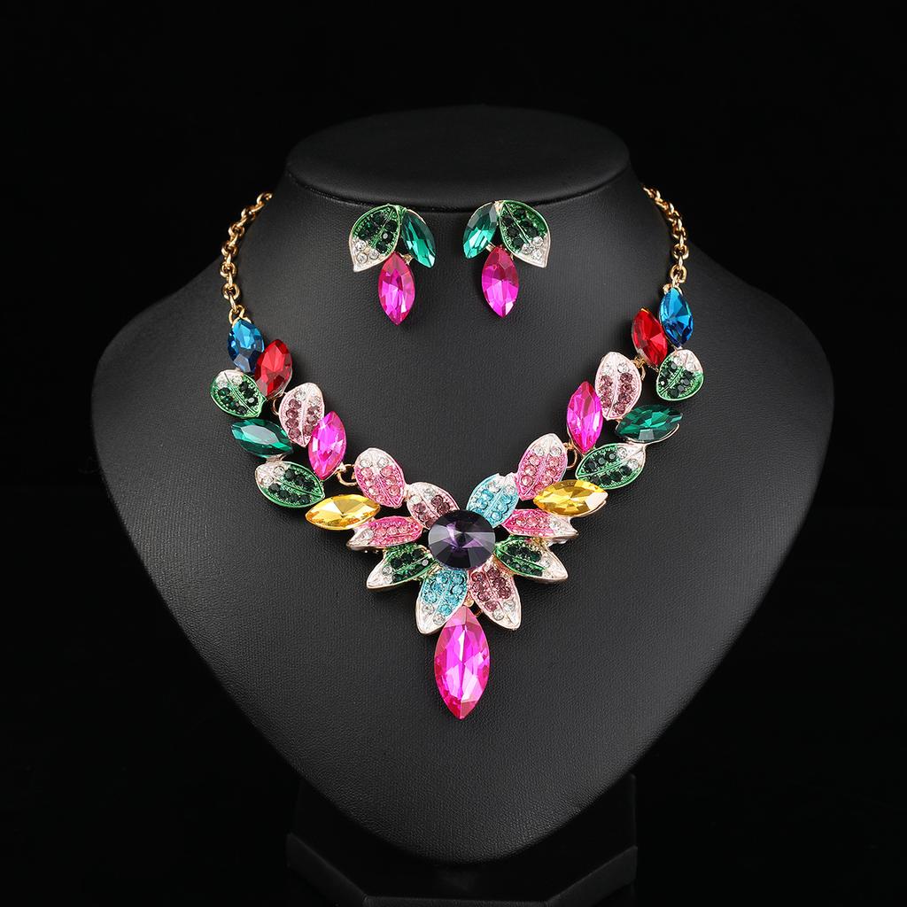 Party Evening Vintage Statement Luxury Crystal Necklace Set for Women