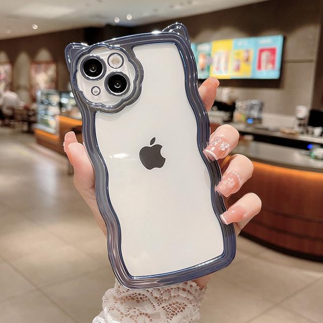 Покрытие милый 3d кошачьи уши волна прозрачный чехол для телефона для Iphone 13 11 12 Pro Max Xs Max Xr X прозрачный противоударный мягкий чехол