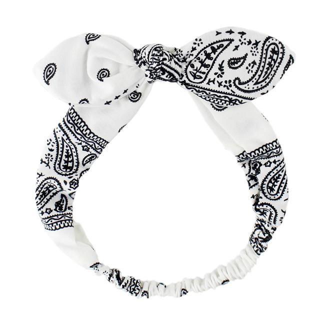 Boho Bow Headbands for Women Vintage Paisley Bandana Flower Printed Hairband Elastic Rabbit Ear Head Wrap Cashew Print Bandage Cute Hair Accessories