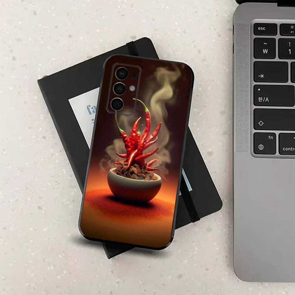 Pattern Red Chilli Pepper Phone For Samsung Galaxy A53,31,52,72,41,22,73,32,71,Note,J7,8,9,5G Soft Black Silicone Case