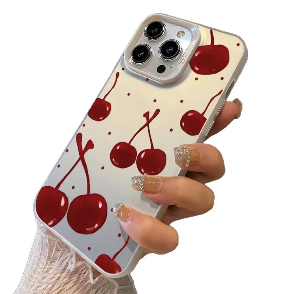 Cherry Color Full Screen Silver Shell Phone Case for Apple 17/16/15 Pro, 14 Pro Max, 13/12/11 Cross-Border.
