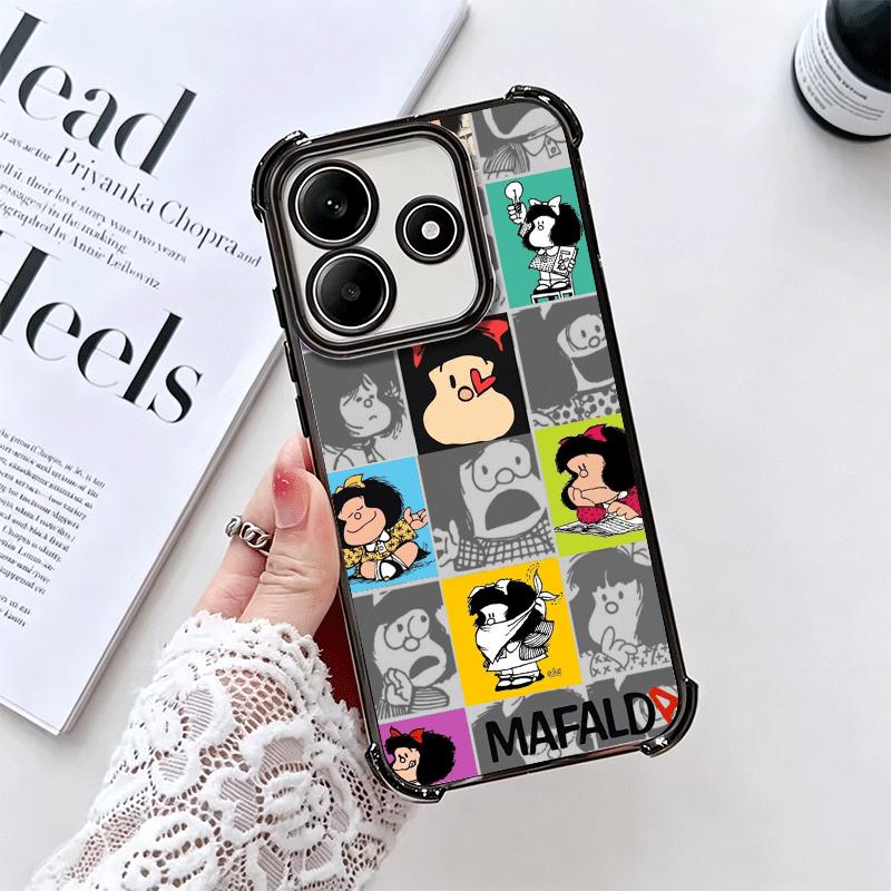 Mafalda Cartoon Cute Plating Phone Case For Xiaomi Redmi Note 14 15 Pro Plus 13 12 11 11S 11T 10 9S 9 5G Anti-Fall Airabag Cover