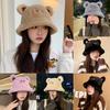 Ear Bear Ok Letter Embroidery Plush Fisherman Hat Bucket Cap Sun Protection