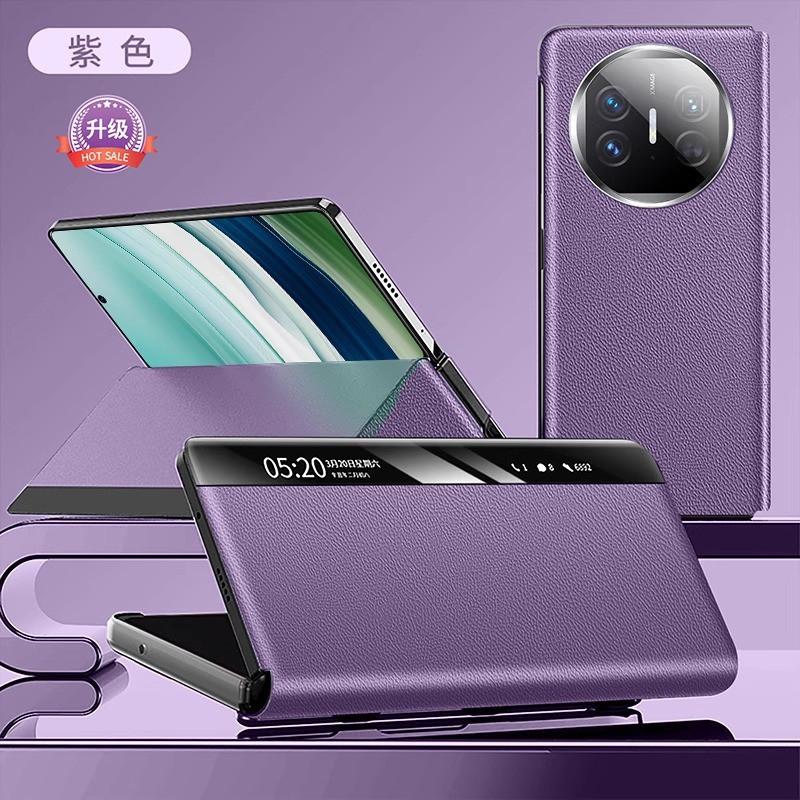 Ultra-Thin Genuine Leather Phone Case Mate X5 X6 Premium Edition Full-Cover Lens Protection Magnetic Snap-On Anti-Slip