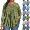 Women's Plus Size Fashion  Printed Casual Pleated Round Neck Long Sleeve Top
