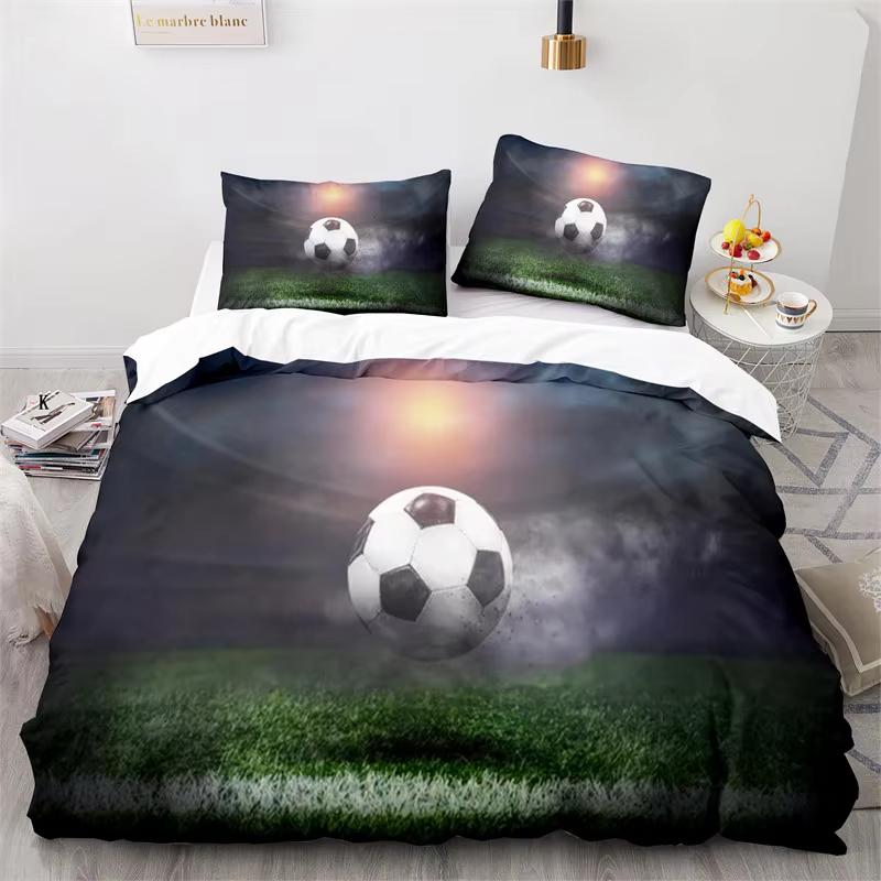 Sports Duvet Cover Set Microfiber Green Grass Field Soccer Playground Comforter Cover 3D Football Bedding Set King Queen Size