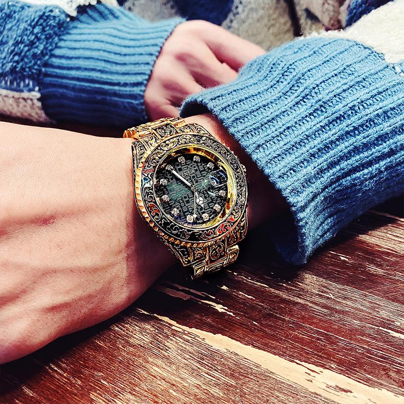 Часы Мужские Модные Ретро Роскошные Креативные Стальной Браслет Наручные Часы Аналоговые Часы Светящаяся Стрелка Календарь Мужские Кварцевые Наручные Часы Montre Homme