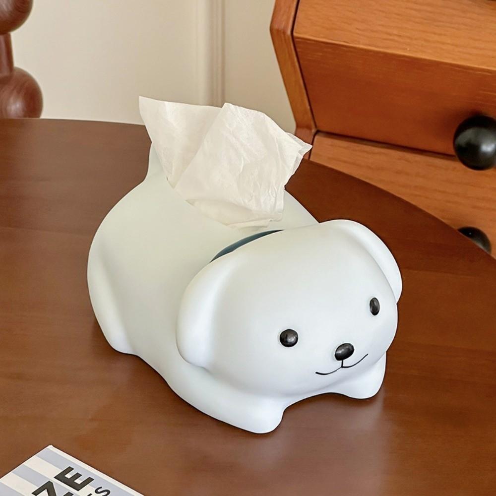 Anti Drop Little Dog Tissue Storage Box Figure Model Little White Dog Model Toy  Birthday Gift