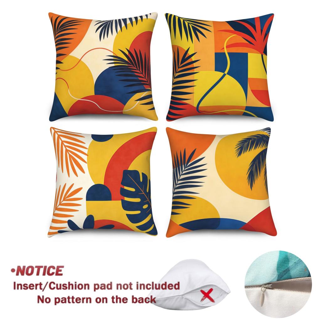 Bohemian Tropical Palm Leaf Pillow Covers 4 Pack Abstract Geometric Summer Polyester Linen Pillowcases For Bedroom Living Room