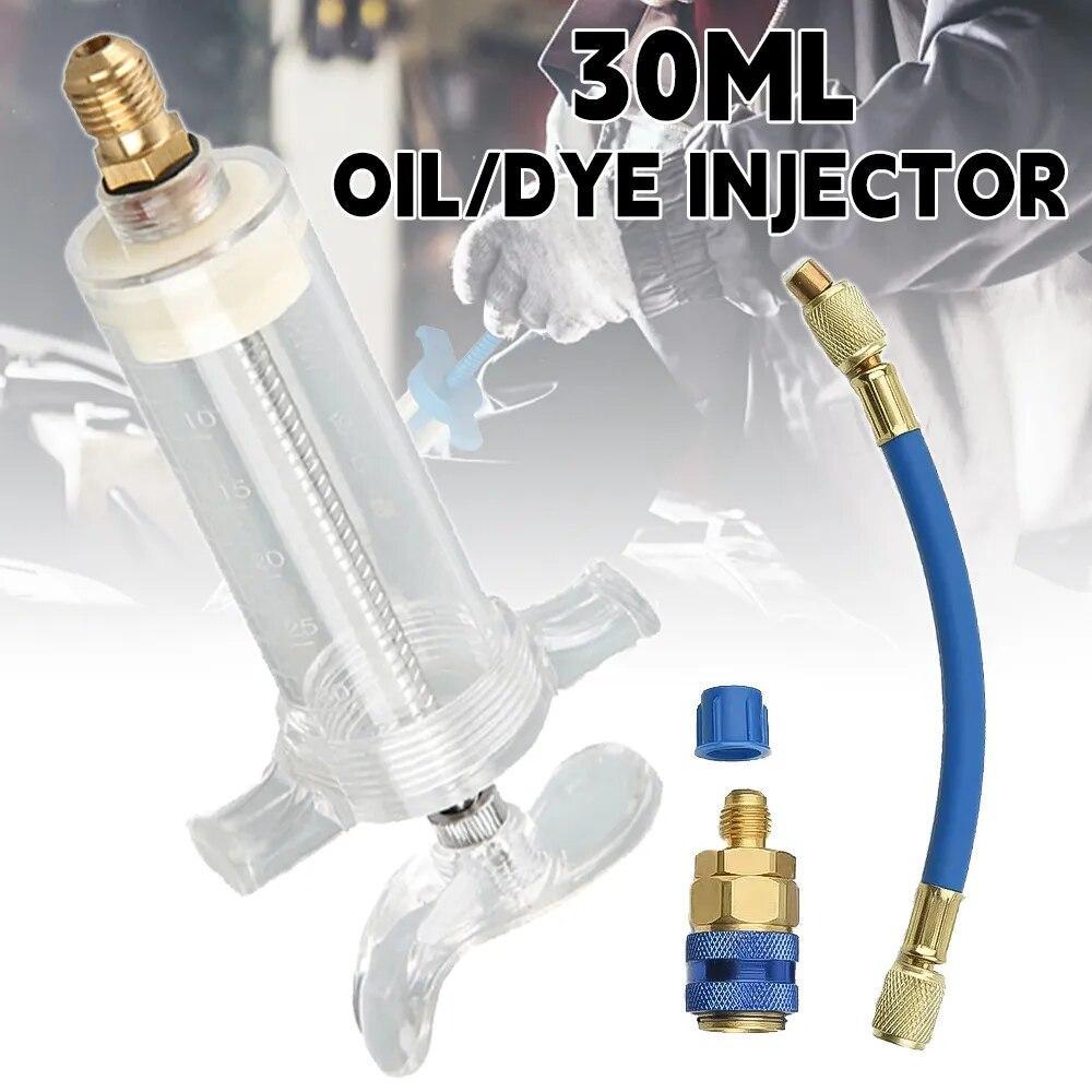 Car A/C Oil/Dye Injector 30Ml 1Oz With Low Side Quick Coupler Adapter 1/4 Air Conditioning Automotive Oiler Injection Syringe