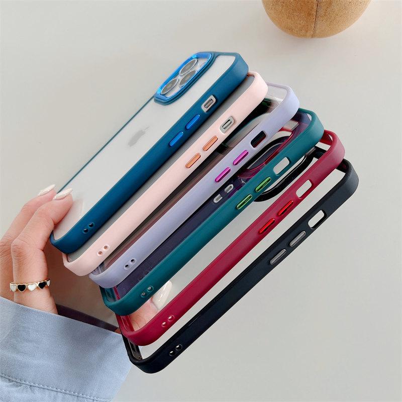 Solid Color Frame Plating Camera Circle Acrylic Phone Case for iPhone 16 15 14 13 12 11 Pro Max Shockproof Case