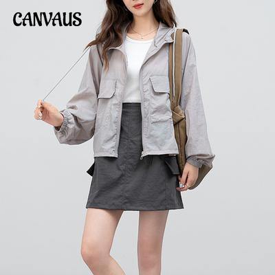 Весенне-осенняя женская свободная однотонная куртка с капюшоном и застежкой-молнией, с длинным рукавом, с защитой от солнца