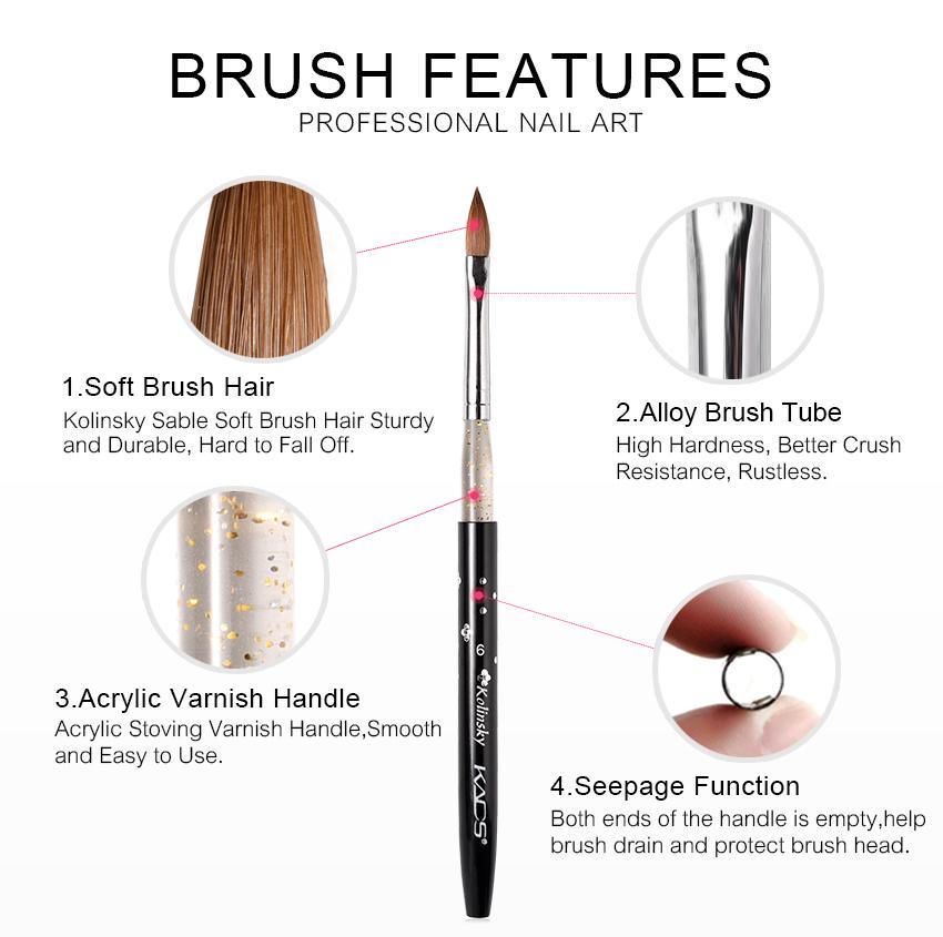 kads Акриловая кисть для ногтей Kolinsky Sable Акриловая кисть № 2#/4#/6#/8#/10# Ручка для резьбы по гелю с УФ-излучением