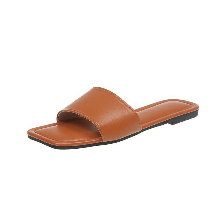 Шлепанцы на плоской подошве женские летние для улицы новая летняя квадратная голова шлепанцы на один ремешок зарубежная торговля большой размер прохладные шлепанцы фабрика