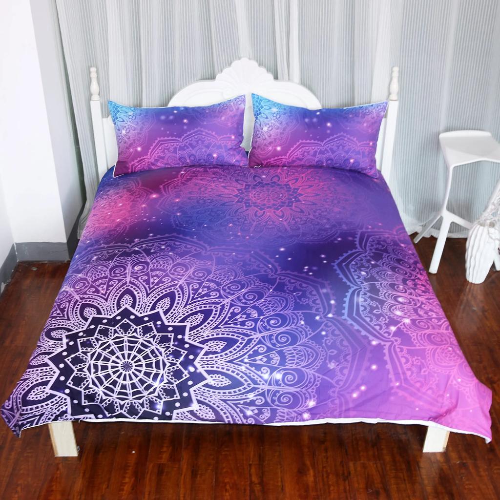 Пододеяльник Galaxy Lotus размера King Size Full Twin Синий Цветок Луна Постельный Комплект Для Подростков Взрослых Богемный Цветочный 2/3 шт.